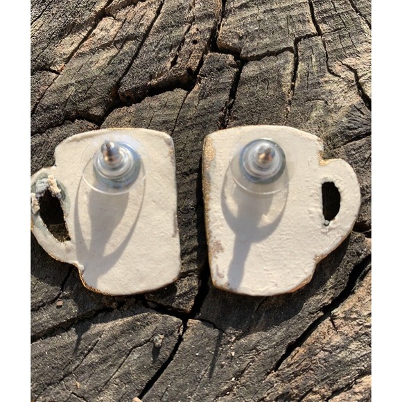 Vintage Christmas Coffee Mug Earrings Handmade Painted on Christmas Trees - Picture 4 of 6